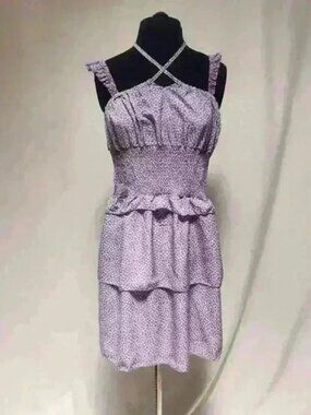 Pretty Feminine Sixth Sense Lavender Print Sundress with Ruffles & Layers Size M